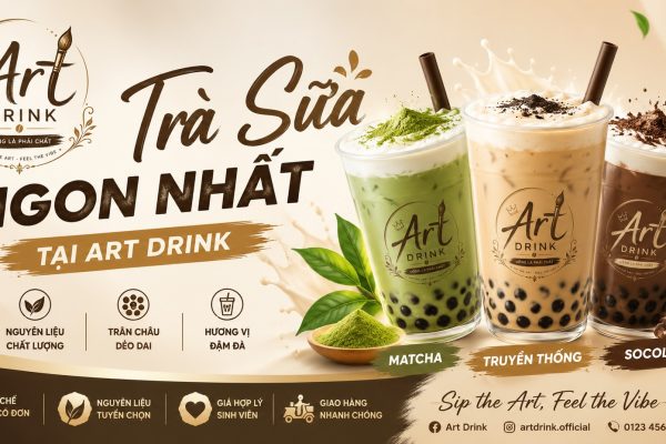 Trà sữa ngon nhất tại Art Drink với 3 hương vị truyền thống, matcha và socola